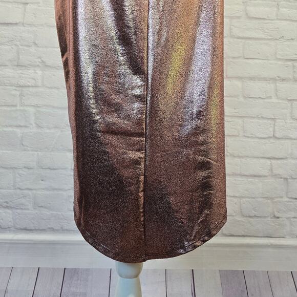 E Venus Pink Metallic Halter Midi Dress Women Size S Side Ruched Wrap Skirt Cute - Picture 10 of 12